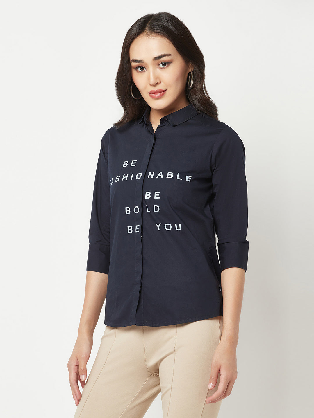Navy Blue Typography Shirt