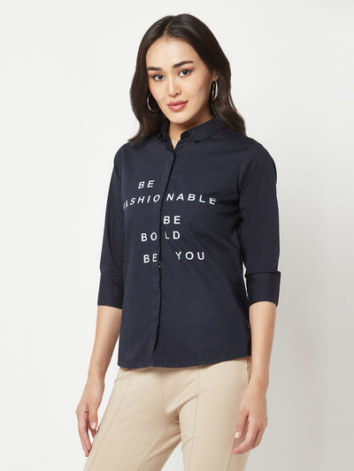 Navy Blue Typography Shirt