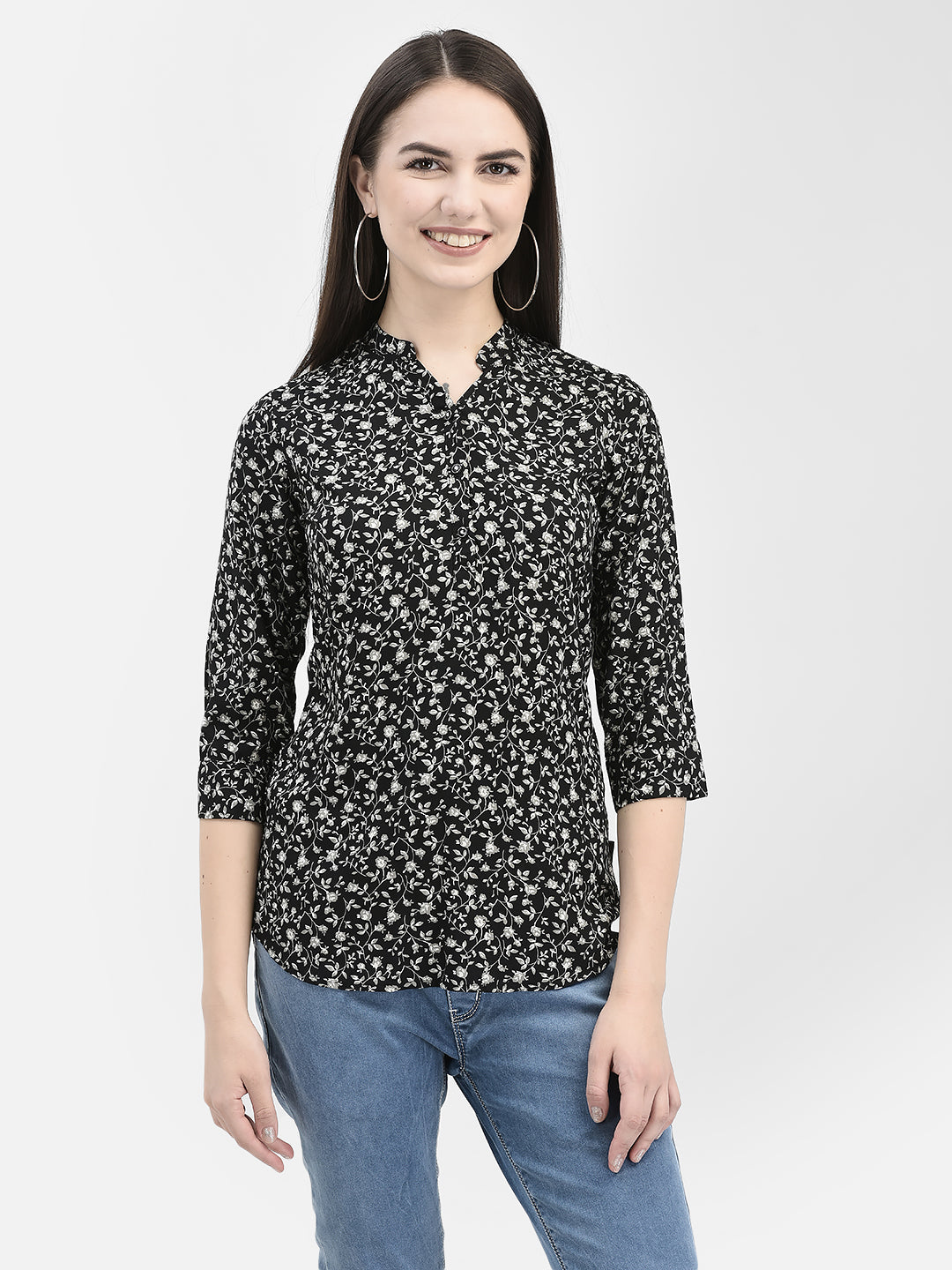 Floral Black Top