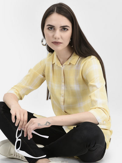 Yellow Windowpane Checked Longline Shirt