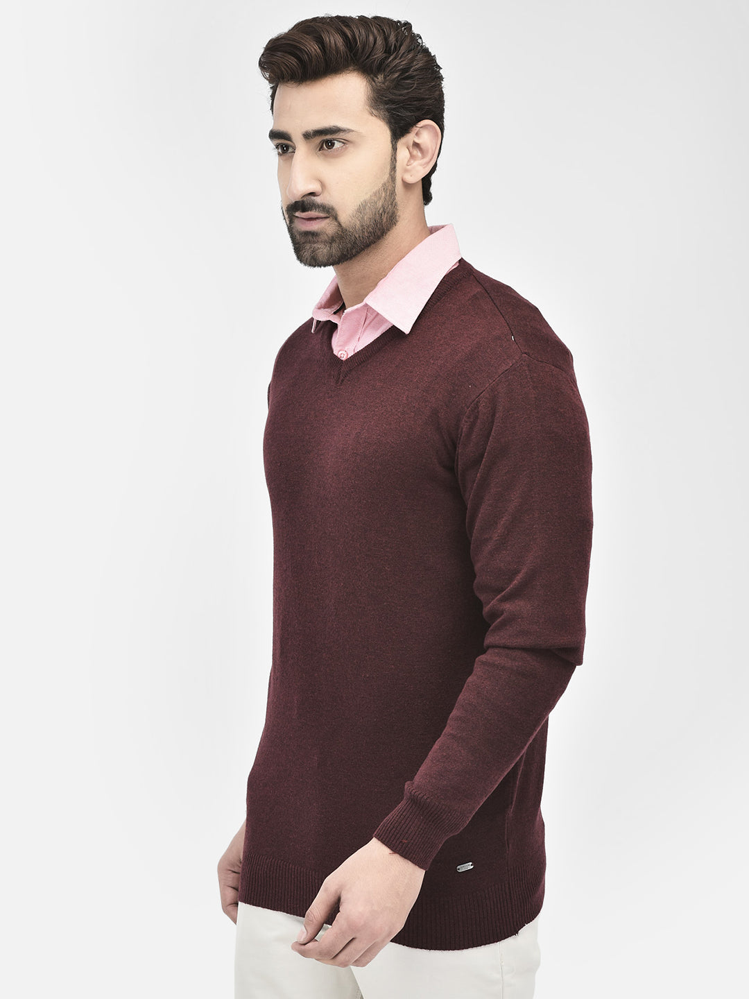 Wine V-Neck Sweaters.