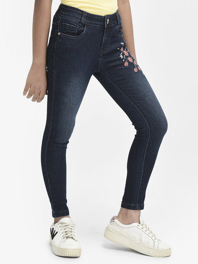  Blue Floral Embroidered Jeans