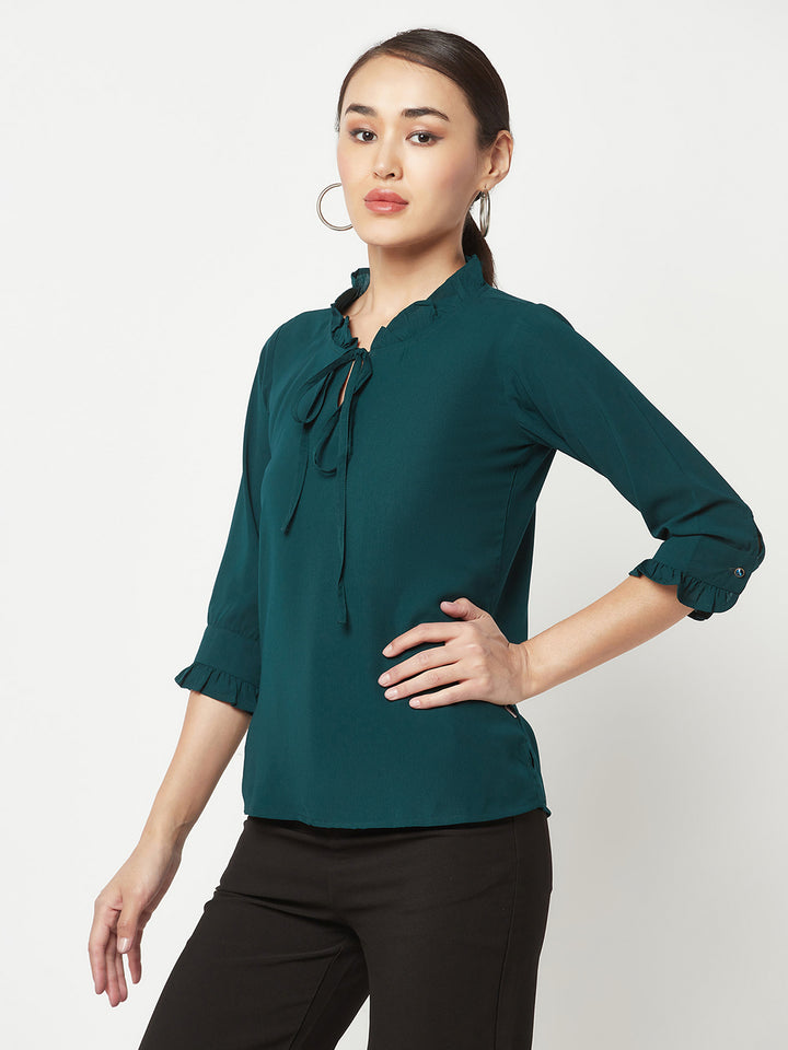 Green Tie-Up Neck Top