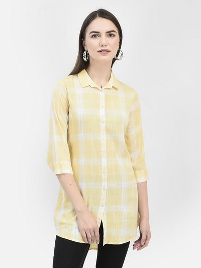 Yellow Windowpane Checked Longline Shirt