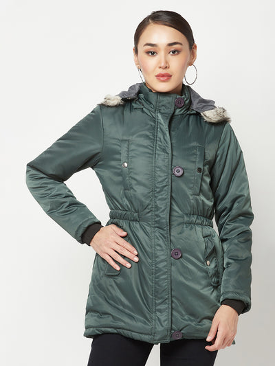 Green Puffer Jacket With Faux Fur