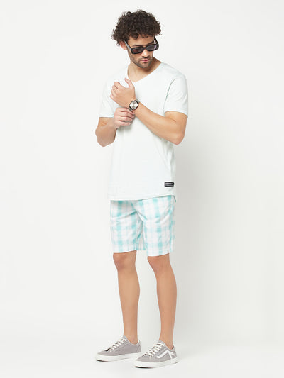 Turquoise Blue Checked Lounge Shorts