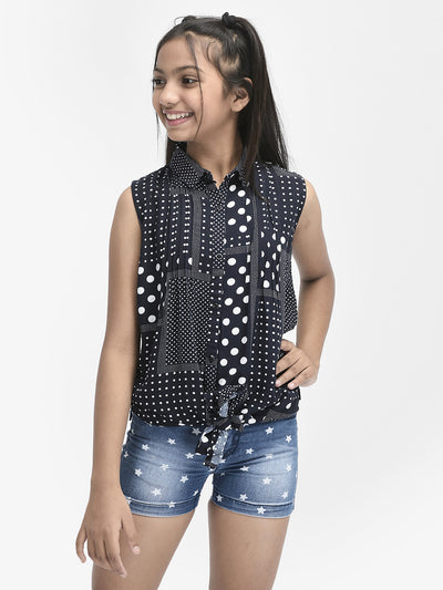  Navy Blue Polka Doted Shirt