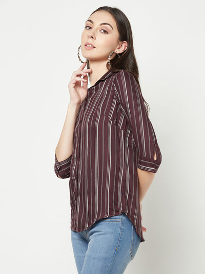 Brown Vertical Striped Shirt