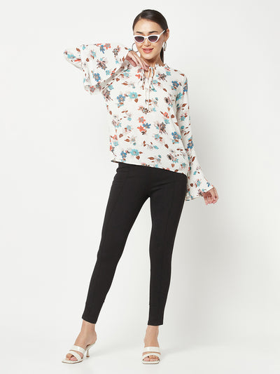  White Floral Top with Knot detail