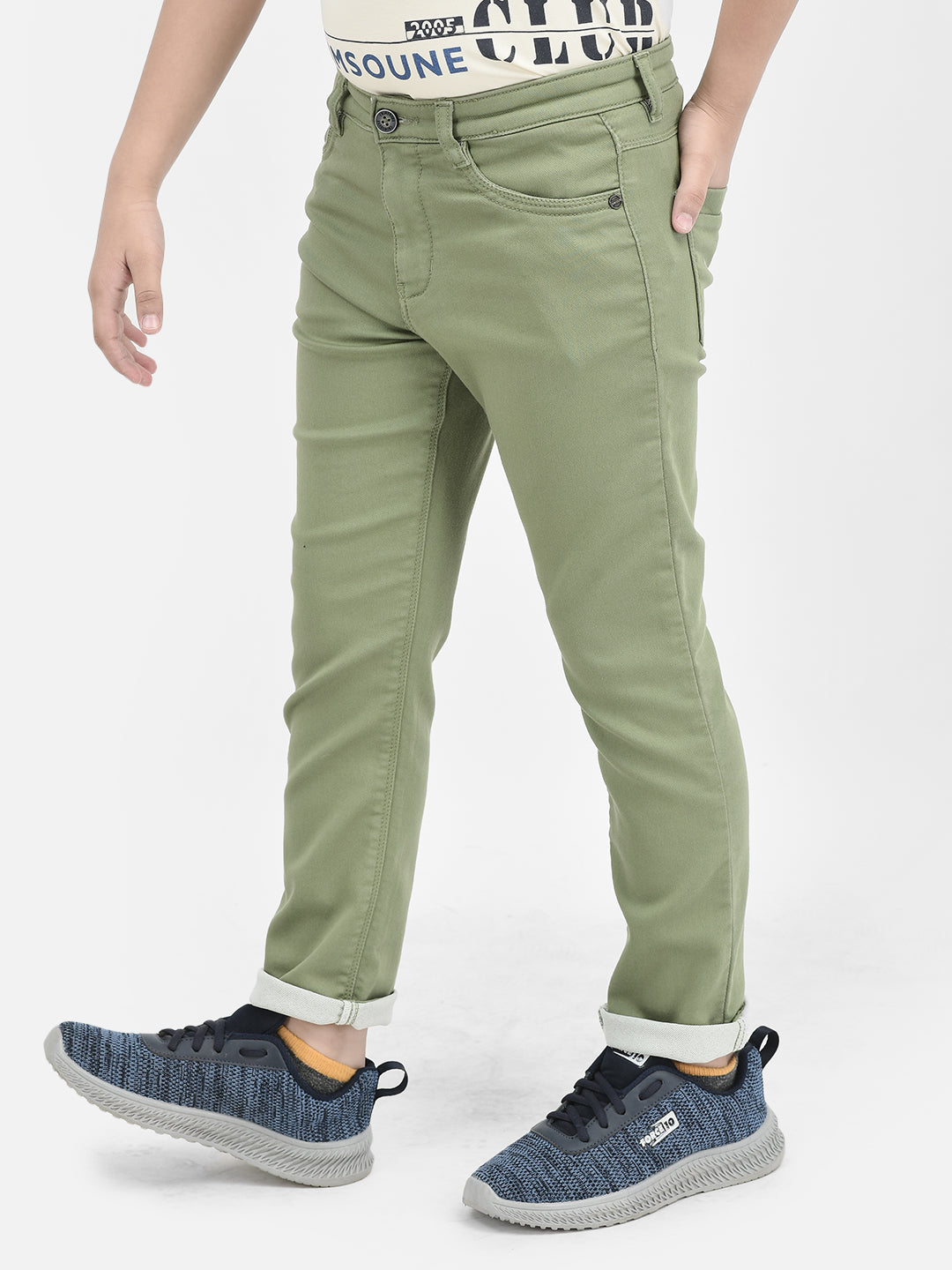  Olive Trousers in Denim Look