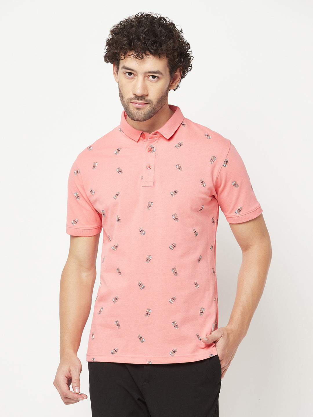 Pink Printed Polo T-Shirt