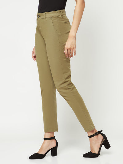  Olive Slim Cotton Trousers