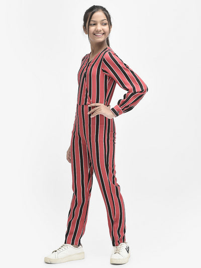  Pink Striped V-Neck Jumpsuit