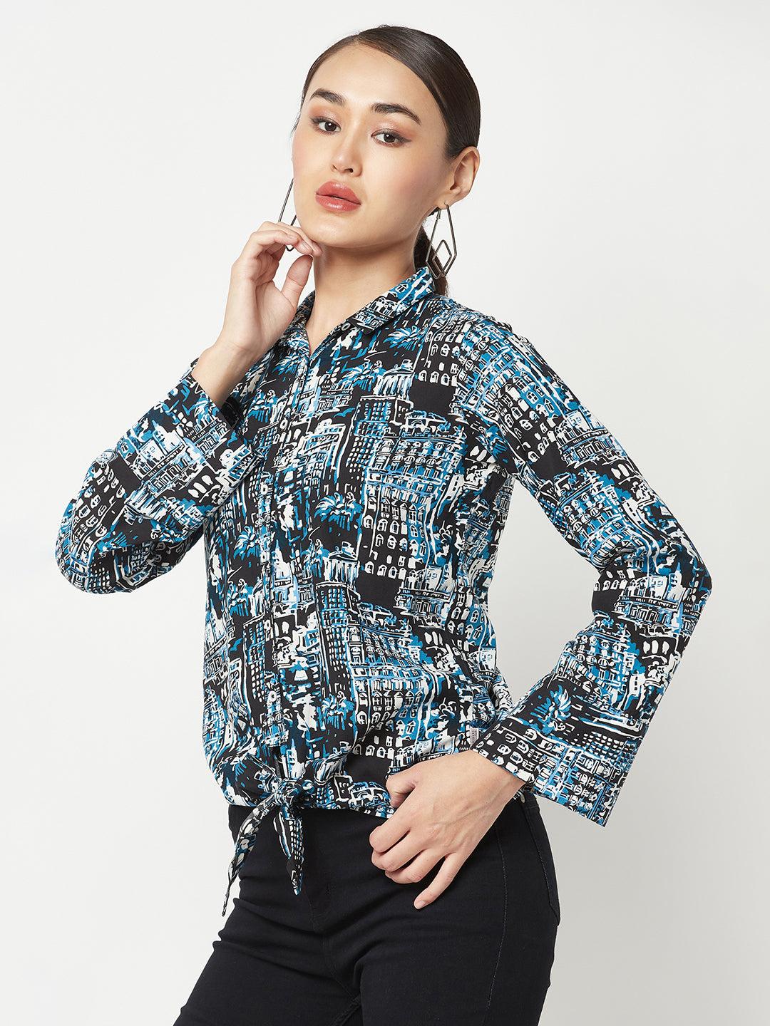 Navy Blue Shirt With knot detail
