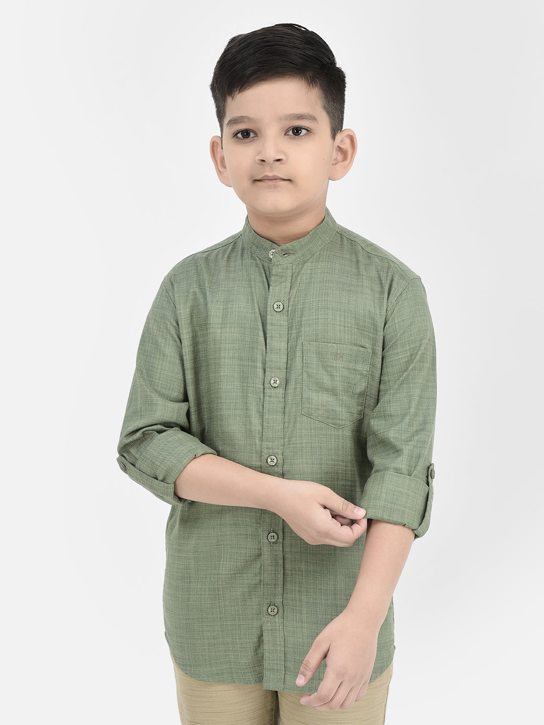 Green Mandarin Neck Shirt